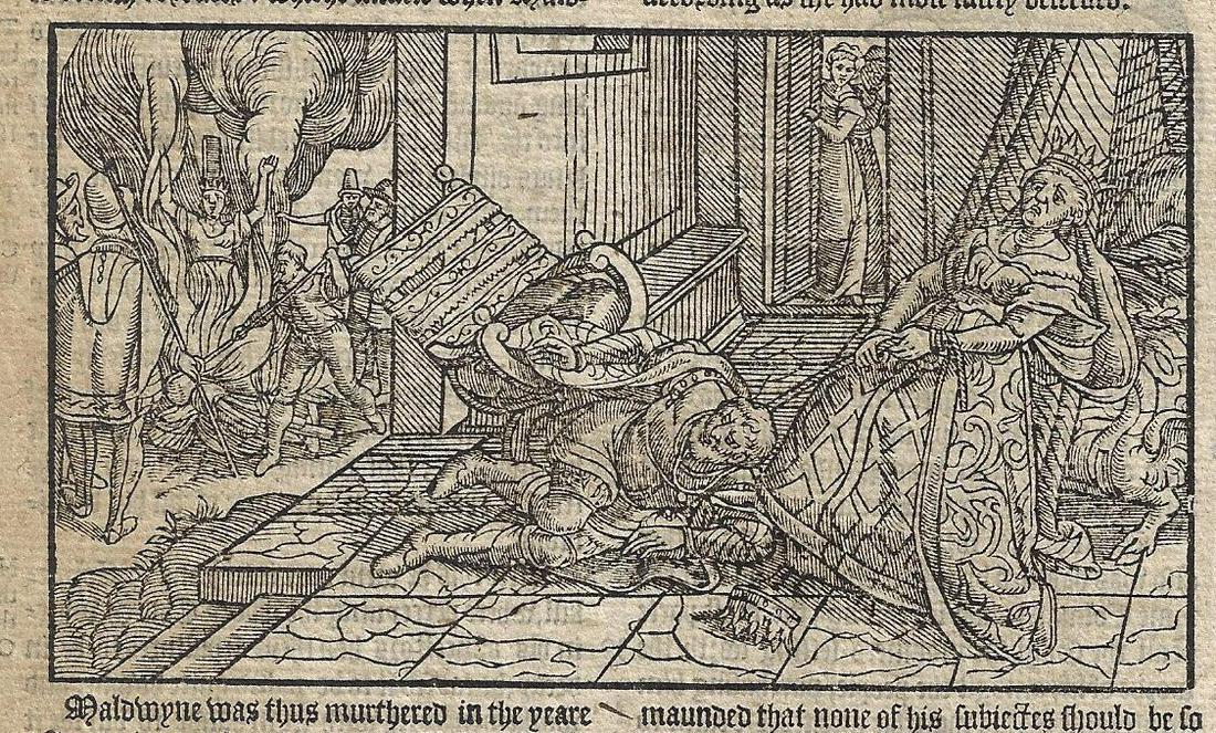 1577 Holinshed Leaf Woodcut of Kings Murder (1 of 3)