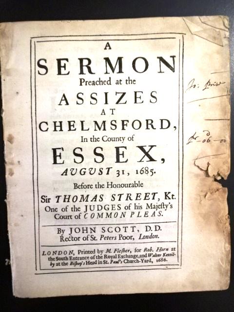 1686 English Sermon Government and God: A Sermon Preached at the Assizes at Chelmsford, in the county of Essex, August 31, 1685. Before the Honourable Sir Thomas Street, Kt. one of the judges of his Majestyâ€™s Court of Common Pleas, B
