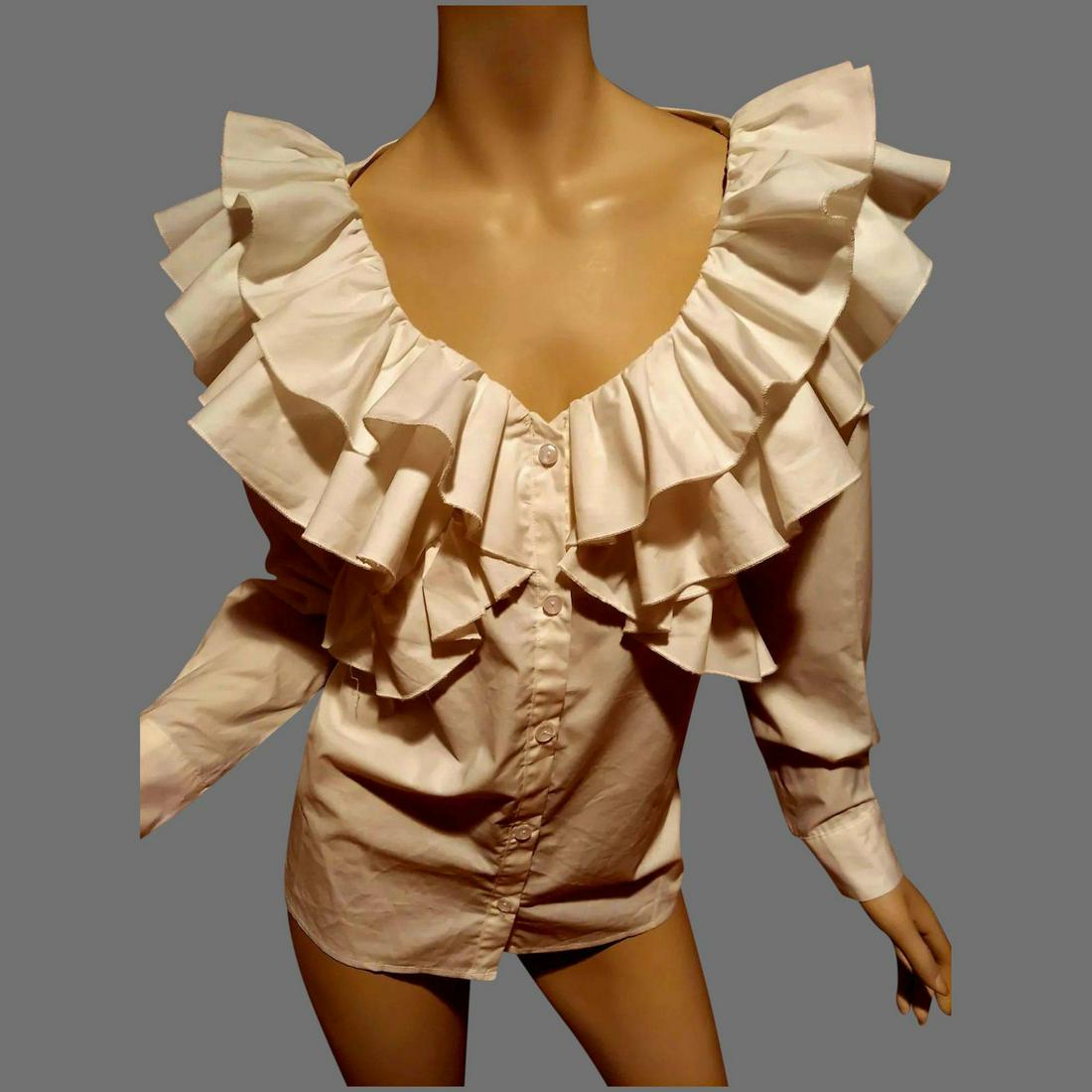 Vtg Anne Fontaine Paris, France Crisp Cotton Ruffled (1 of 7)