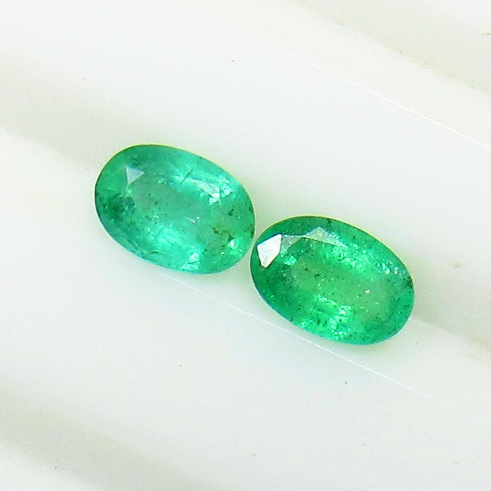 0.91 Ct Natural Zambian Emerald Oval Pair (1 of 2)