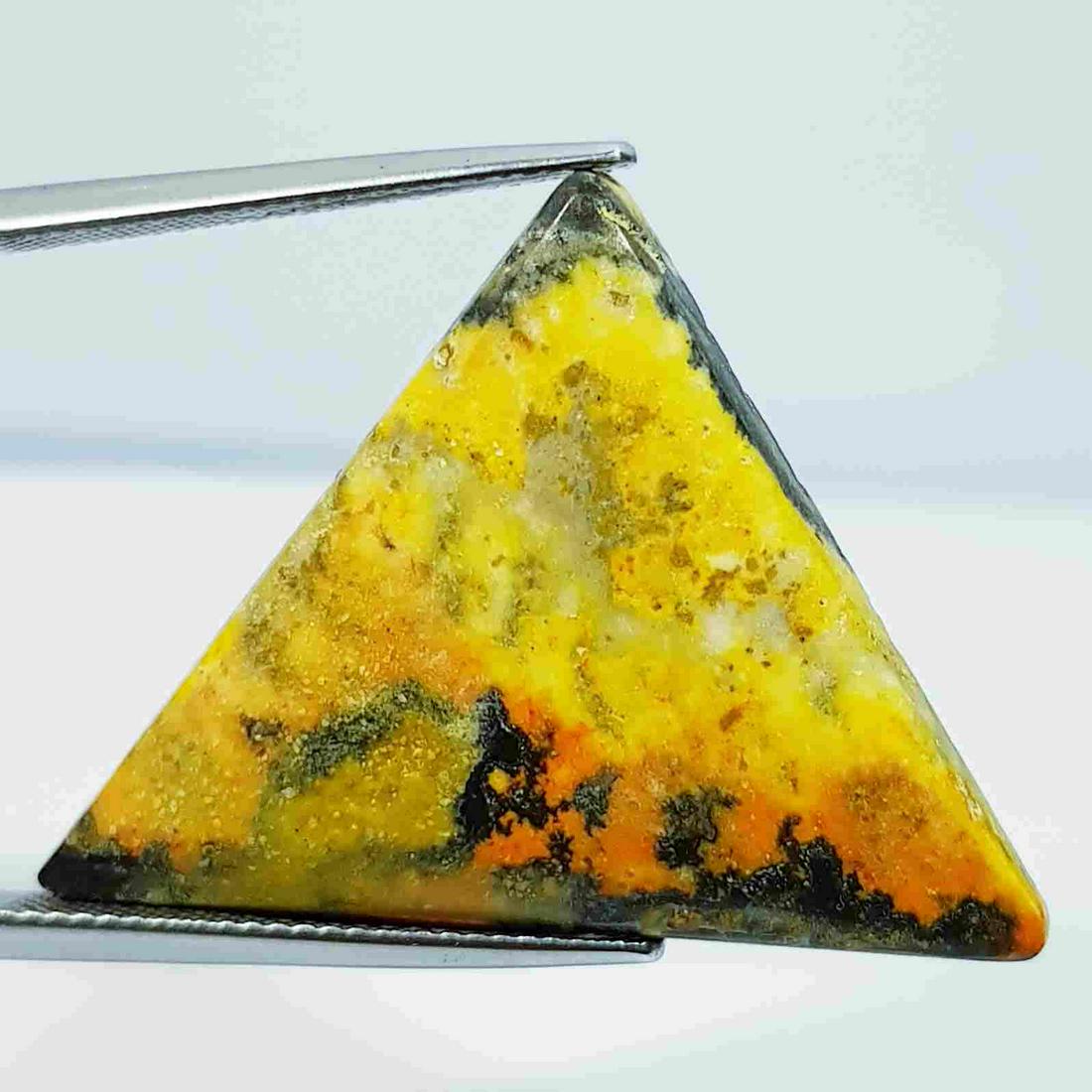 19.68 ct Natural Bumble Bee Jasper: No Reserve! Title: 19.68 ct Natural Bumble Bee Jasper Color/Clarity: Opaque Gemstones: Loosegemstone Carat Weights: 19.68 Size/Dimensions: 33.65 x 25.05 x 4.25 Additional Information: Triangle - Brazi