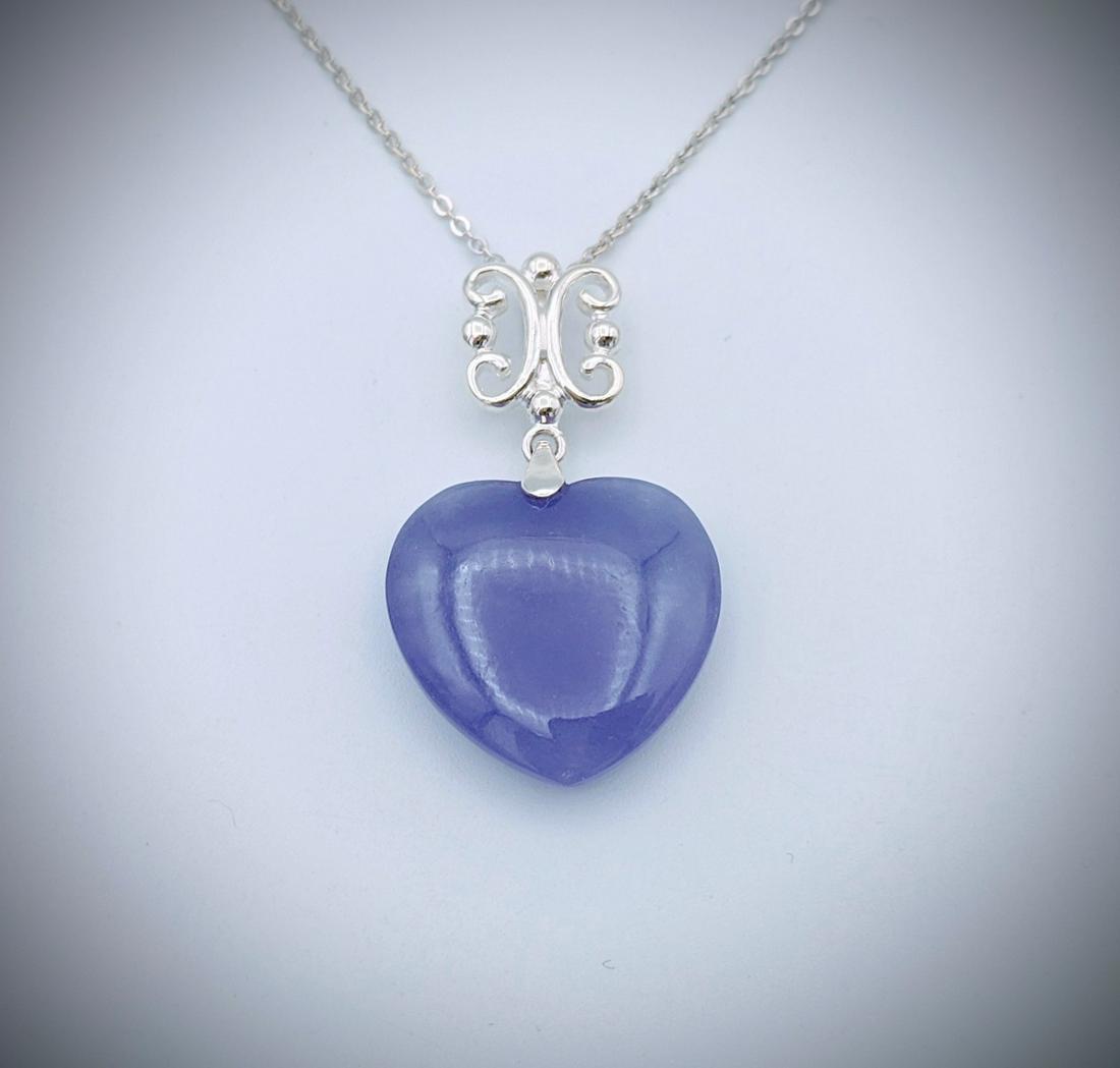 Sterling Silver Necklace w Violet Jade Heart Pendant (1 of 3)