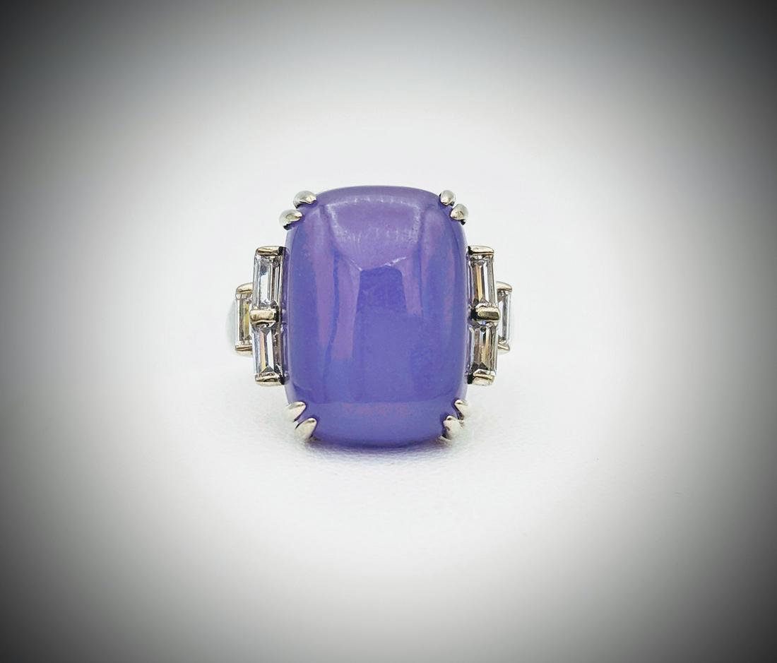 Sterling Silver Sz 7 Violet Jade Ring w 6 Emerald Cut (1 of 3)