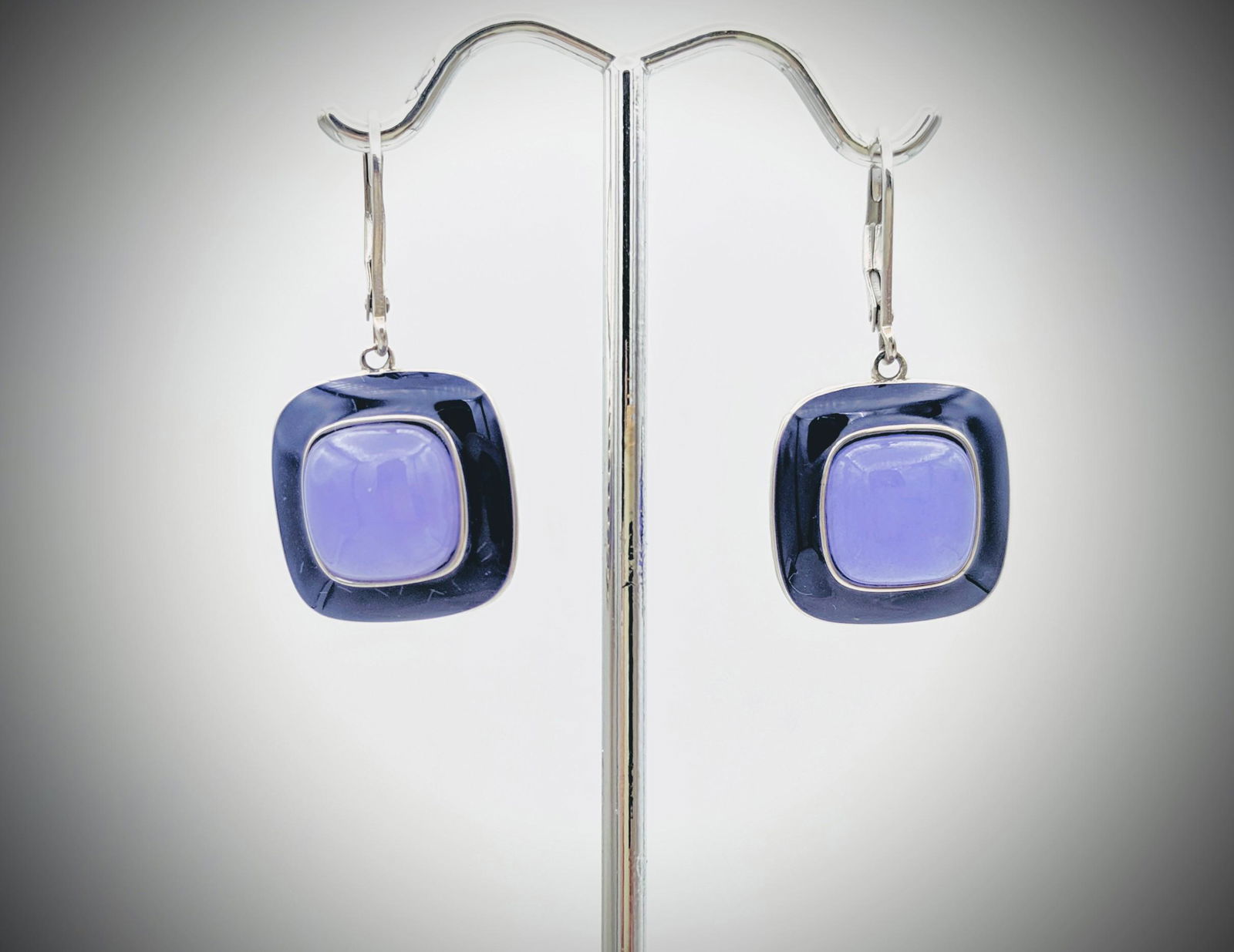 Sterling Silver Violet Jade w Violet Enamaling Earrings (1 of 3)
