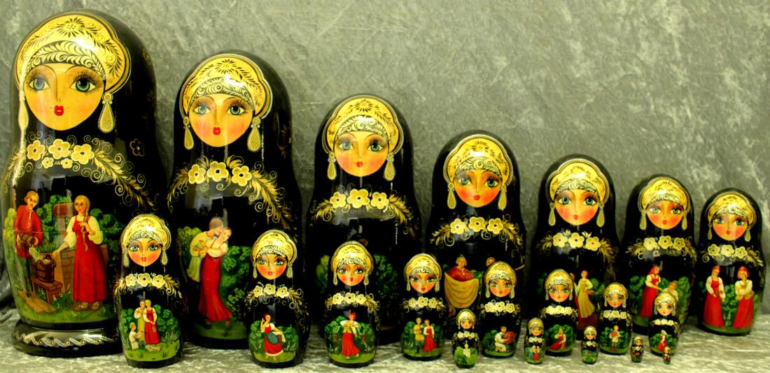 Matreshka: Dimensions; 0.0 × 18.0 × 40.0 cm Large matreshka “Happy couple”. Traditional russian wooden nesting doll. Handmade, handpainting with artist’s signature – Rassadkina,