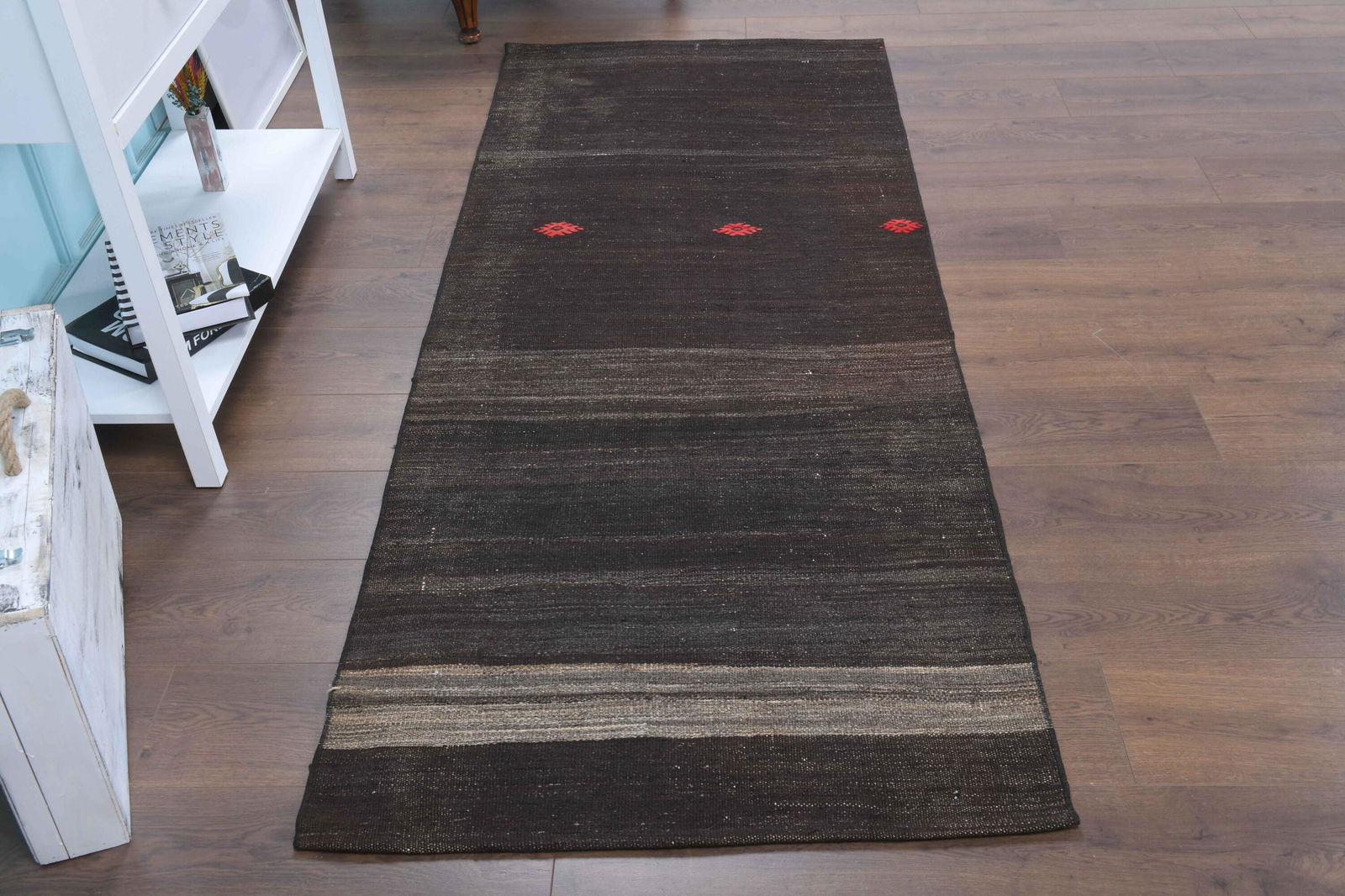 3x8 ft, BROWN KILIM RUG, Handmade Rug, Vintage Rug, (1 of 9)