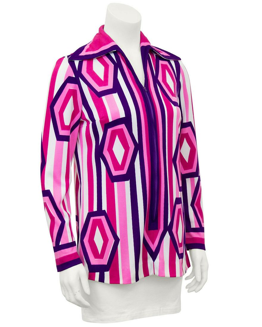 Vera Pink, Purple and White Mod Graphic Tunic: Title: Vera Pink, Purple and White Mod Graphic Tunic Designer: Vera Additional Information: Amazing and unworn 1960's Vera Mod-Style top in bright pink, purple and white. Very graphic and eye catching