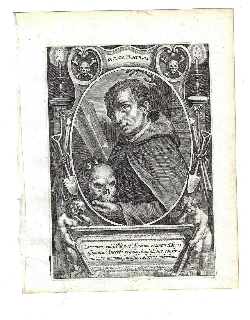 1634 Fine Engraving Auctor Fratrum Skulls (1 of 1)