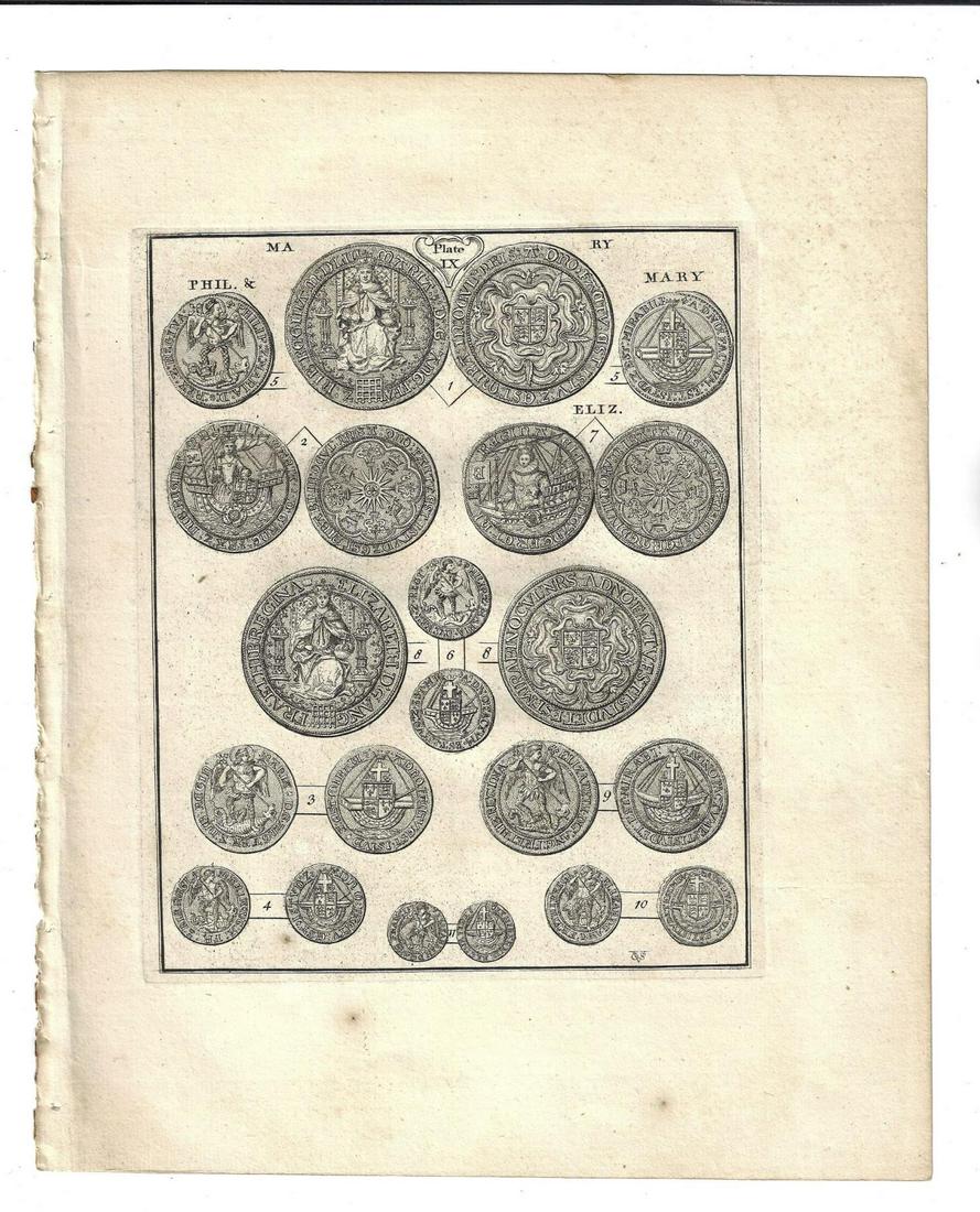 1763 Engraved Plate of Elizabethan Coins (1 of 1)