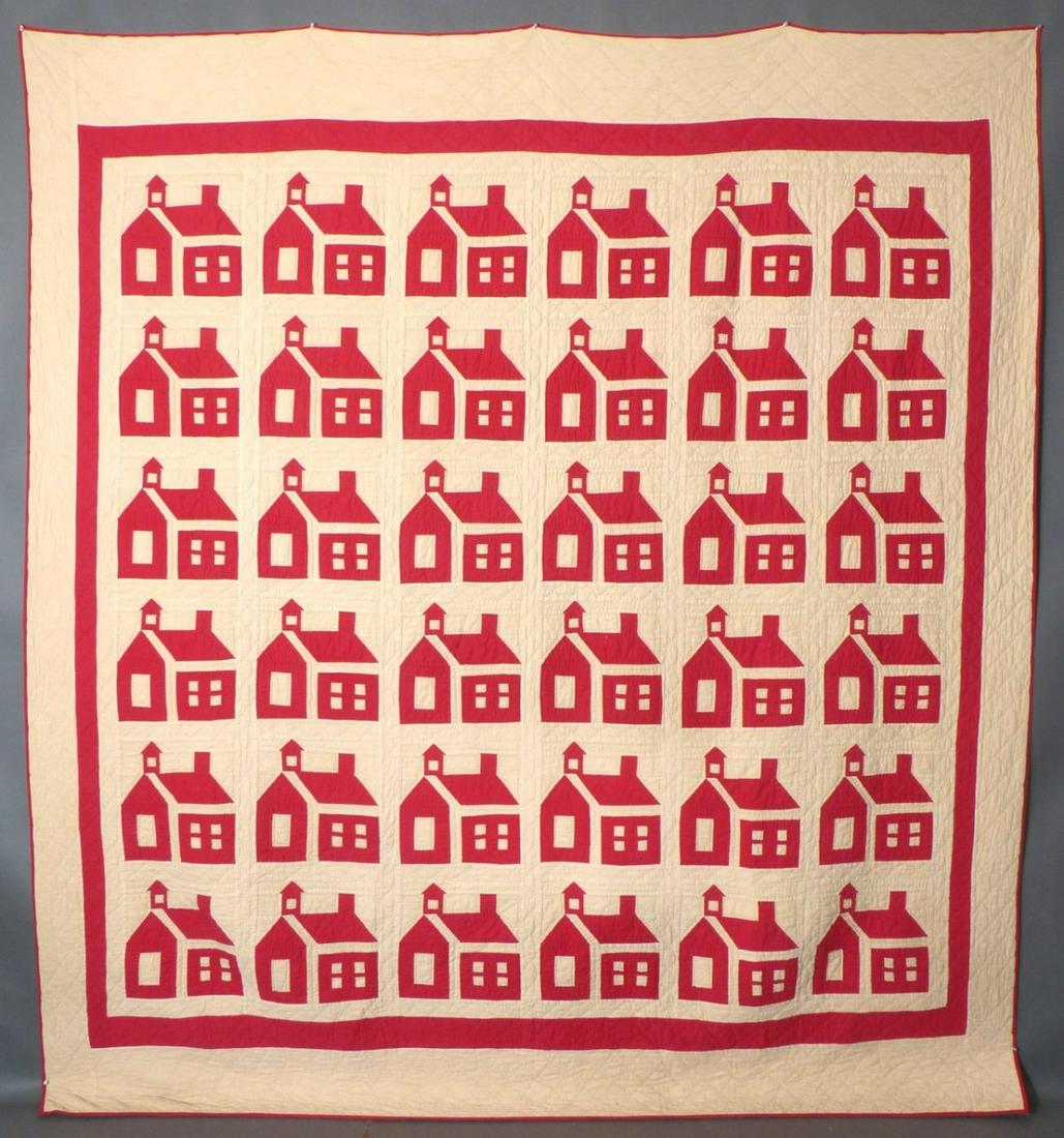 Vintage Unusual "School House" Quilt, 100" X 90" (1 of 7)