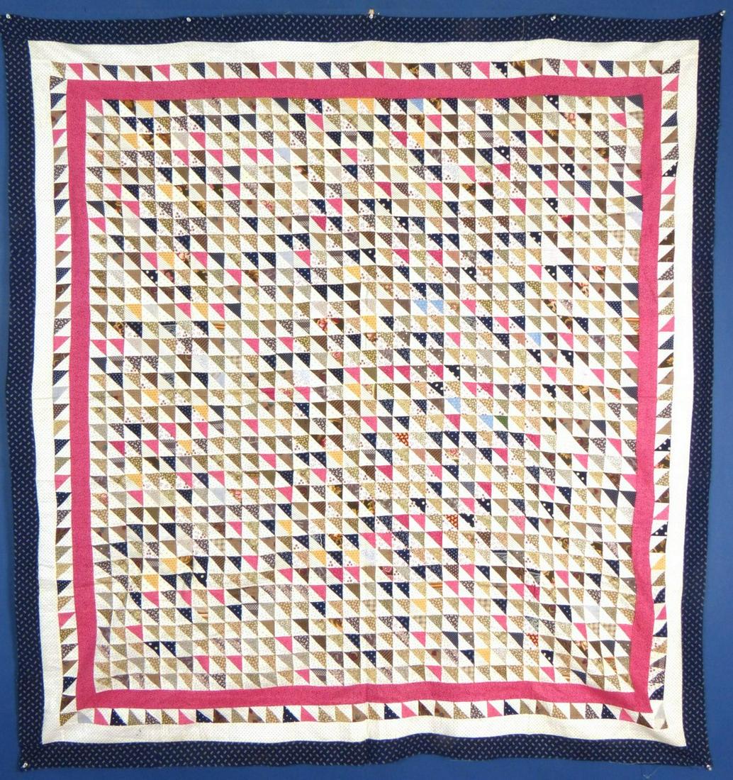 Antique "Diagonal Triangles" Cotton Quilt Top, c.1880 (1 of 14)