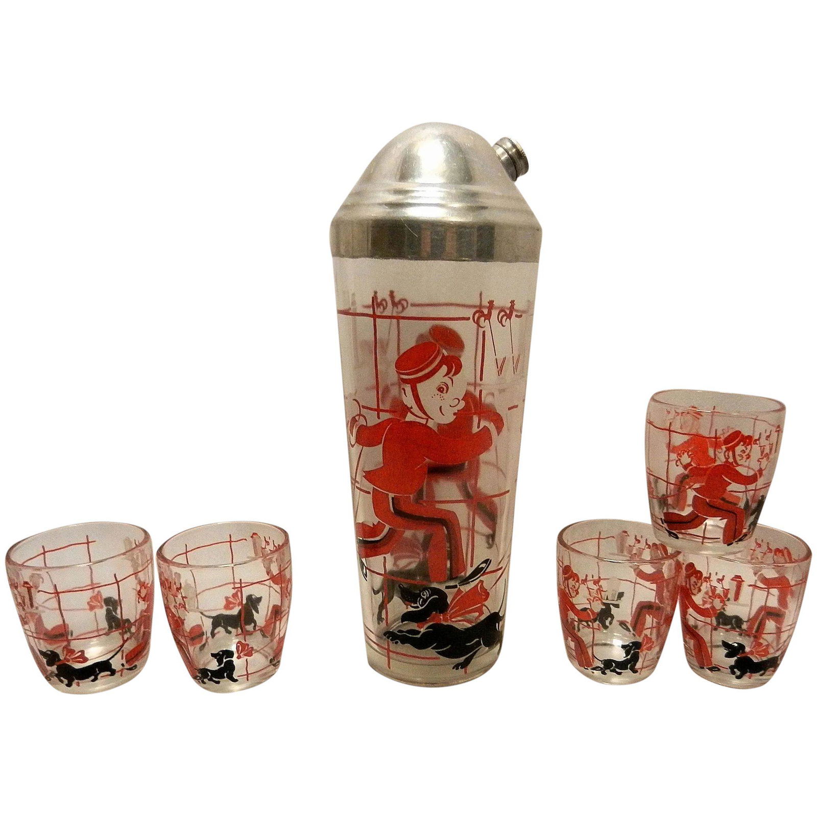Vintage 1930's Bell Hop and Dachshund Cocktail Shaker (1 of 7)