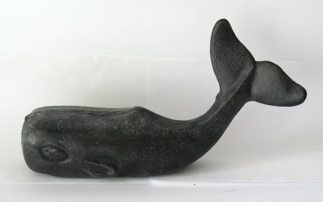 Vintage cast iron whale doorstop.: Title: Vintage cast iron whale doorstop. Provenance/Additional Info: Nice vintage cast iron whale doorstop in great original paint & condition. Dimensions: 12 1/2" long Circa: 1950's Shipping: Domesti
