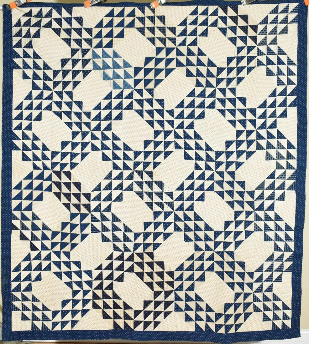 1890's Indigo Blue & White Ocean Waves Quilt (1 of 14)