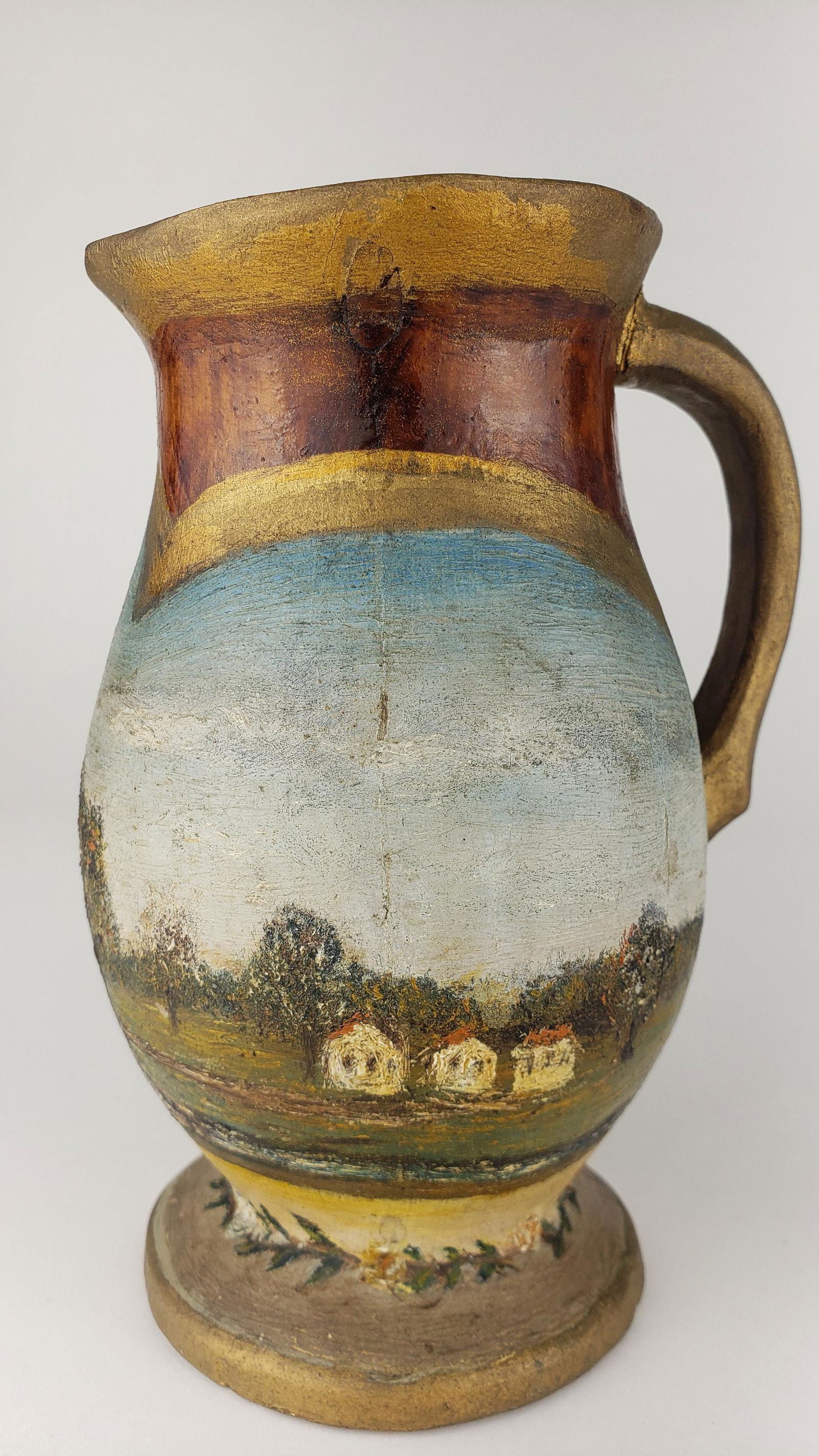 Finely Handpainted Folk Art Wooden Pitcher, oil paint (1 of 8)