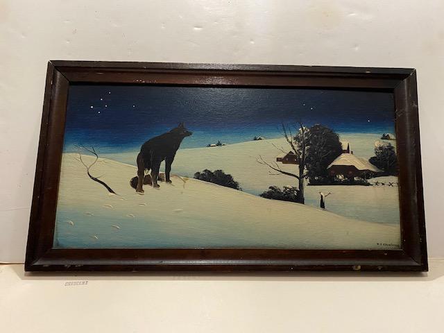 Folk Art Loan Wolf Painting (1 of 4)