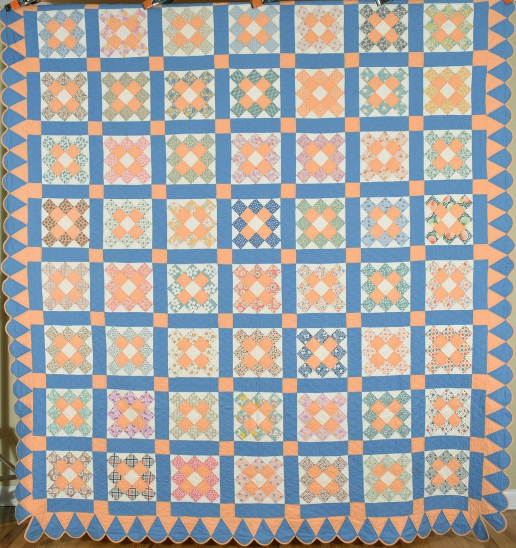 Large 30's 25-Patch Quilt, Petal Border (1 of 9)