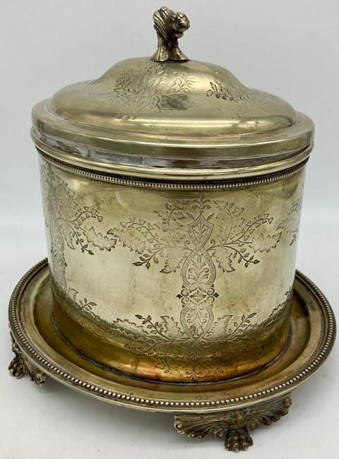 ANTIQUE SILVER BISCUIT BOX / TEA CADDY PAW FEET (1 of 10)