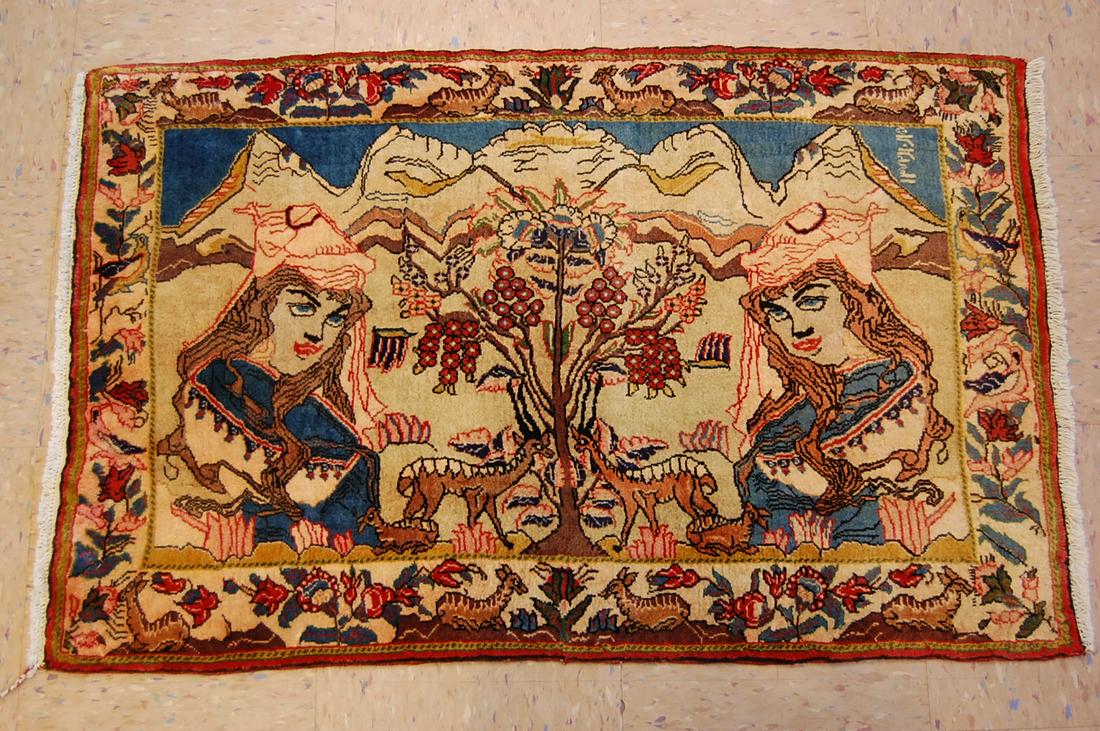 c1930s ANTIQUE DETAILED SCENERY HUMAN SUBJECT BIJAR RUG (1 of 10)