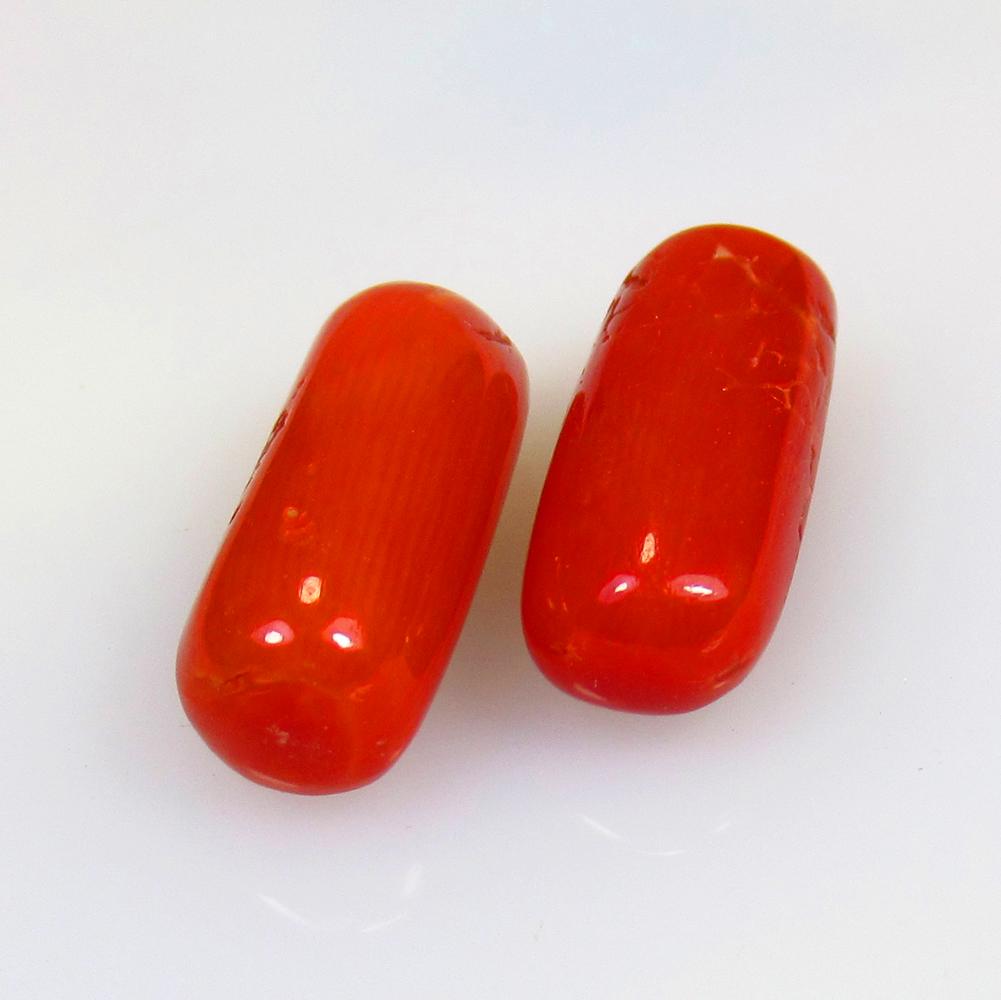 12.49 Ct Natural Italian Red Coral Cylindrical Pair (1 of 2)
