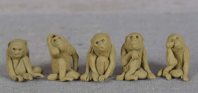 5 vintage Japanese ceramic bonsai MONKEYS different (1 of 5)