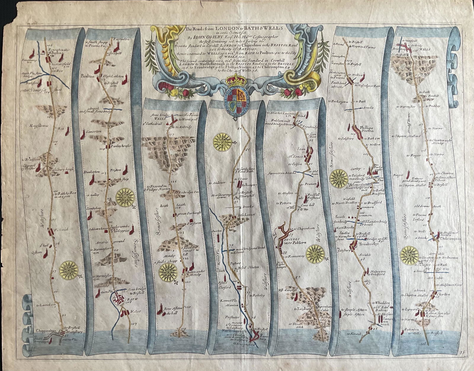 London to Bath & Wells by Ogilby, 1675 London (1 of 3)