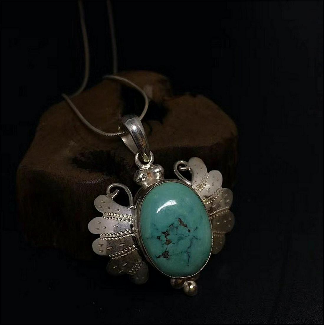 Tibetan Turquoise Silver Necklace Pendant (1 of 4)