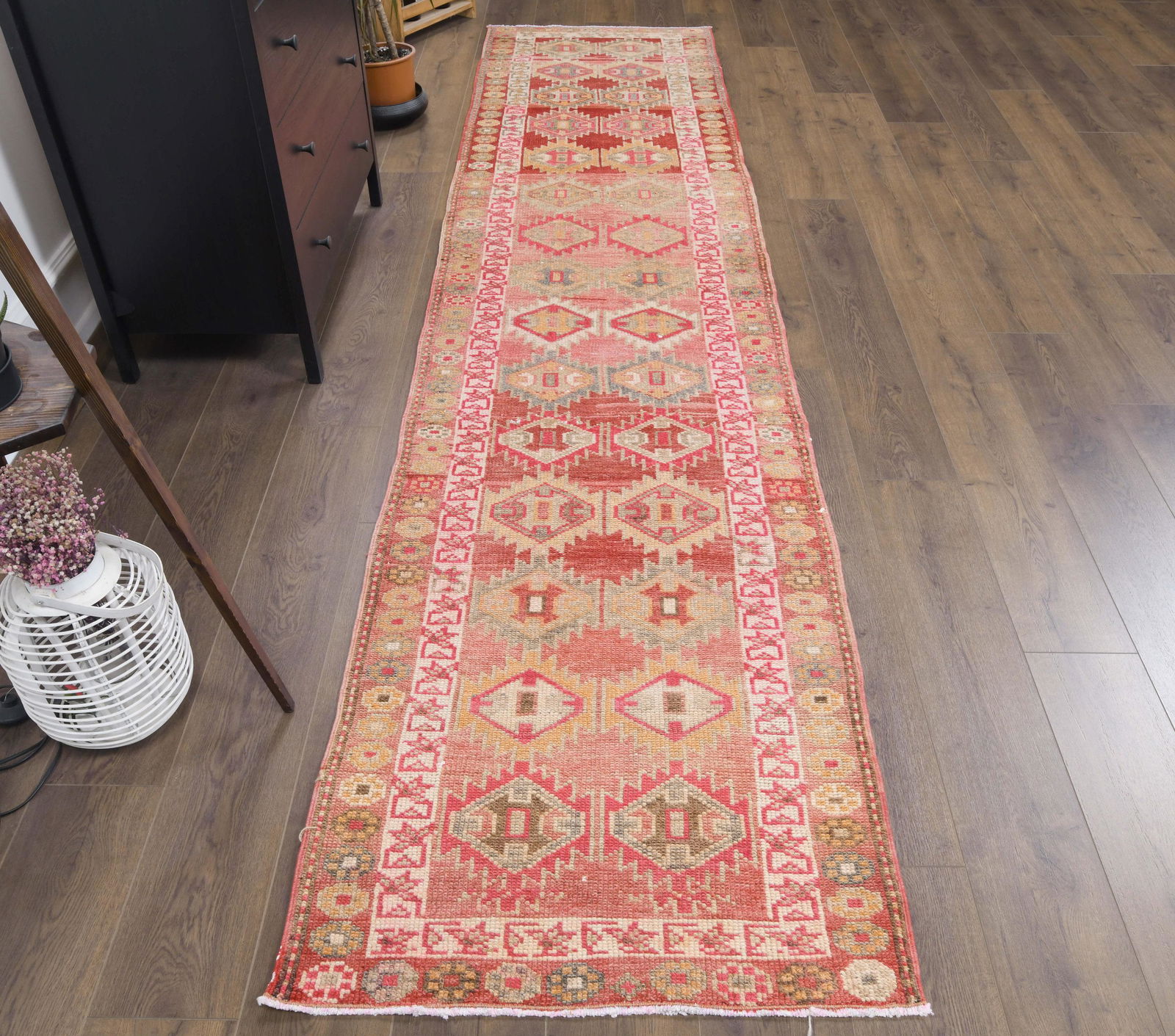 3x12 Vintage Turkish Runner, Oushak Handmade Wool Rug, (1 of 7)