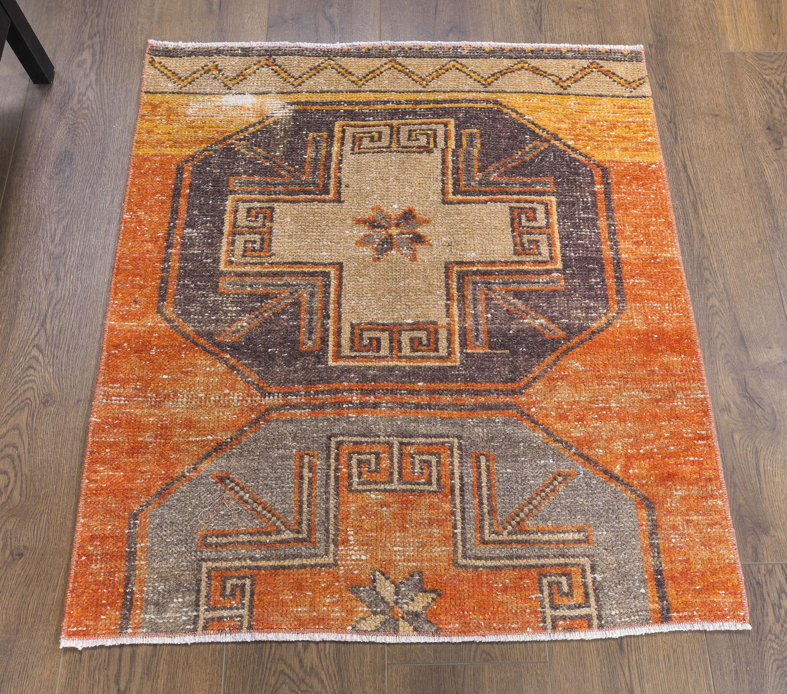 3x3 Turkish Vintage Oushak Square Rug, Door Mat Carpet, (1 of 7)