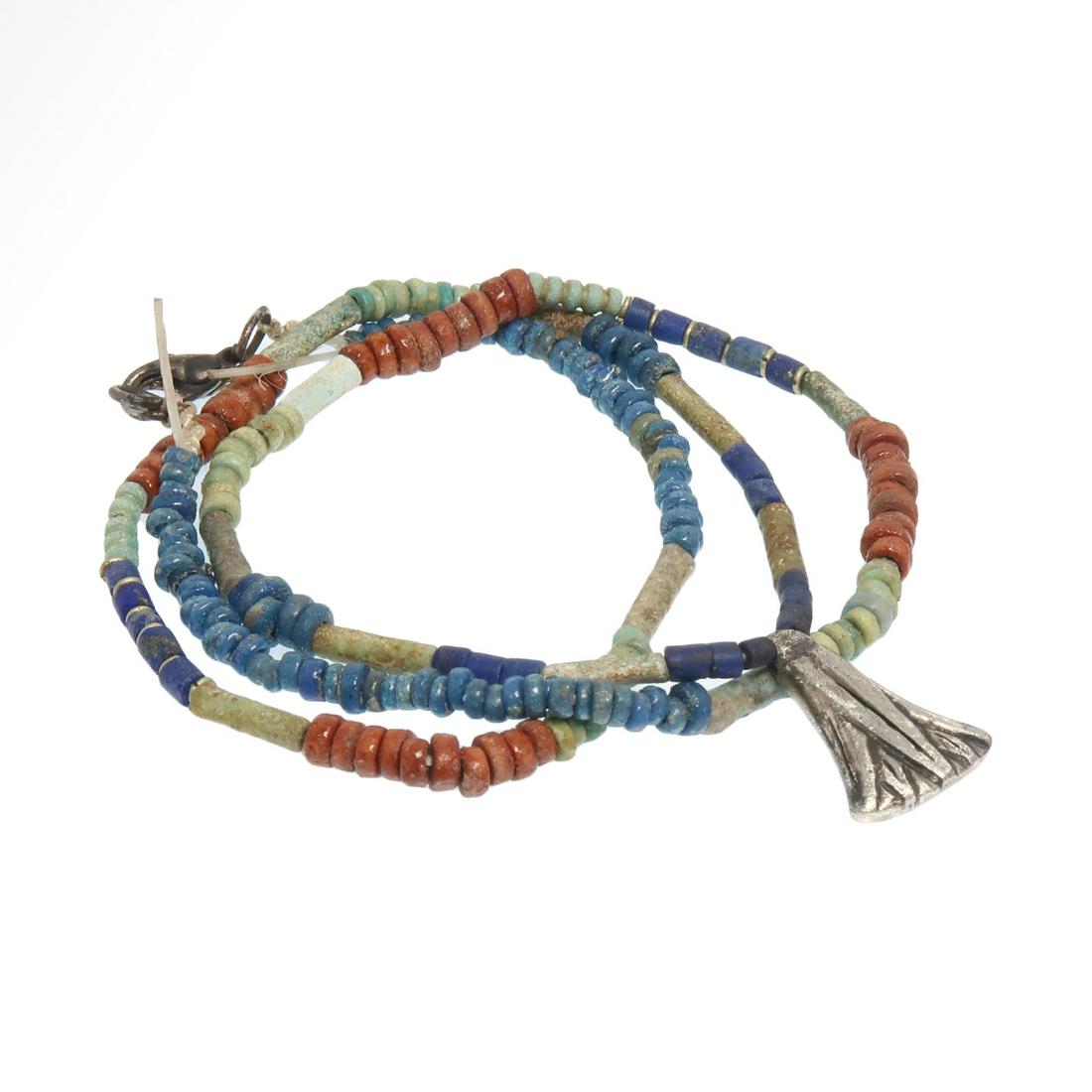 Egyptian Faience Beads Necklace with Silver Lotus (1 of 6)