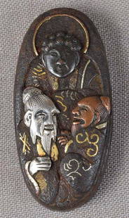 19c Japanese Sword Kashira Goto School Bird On Branch