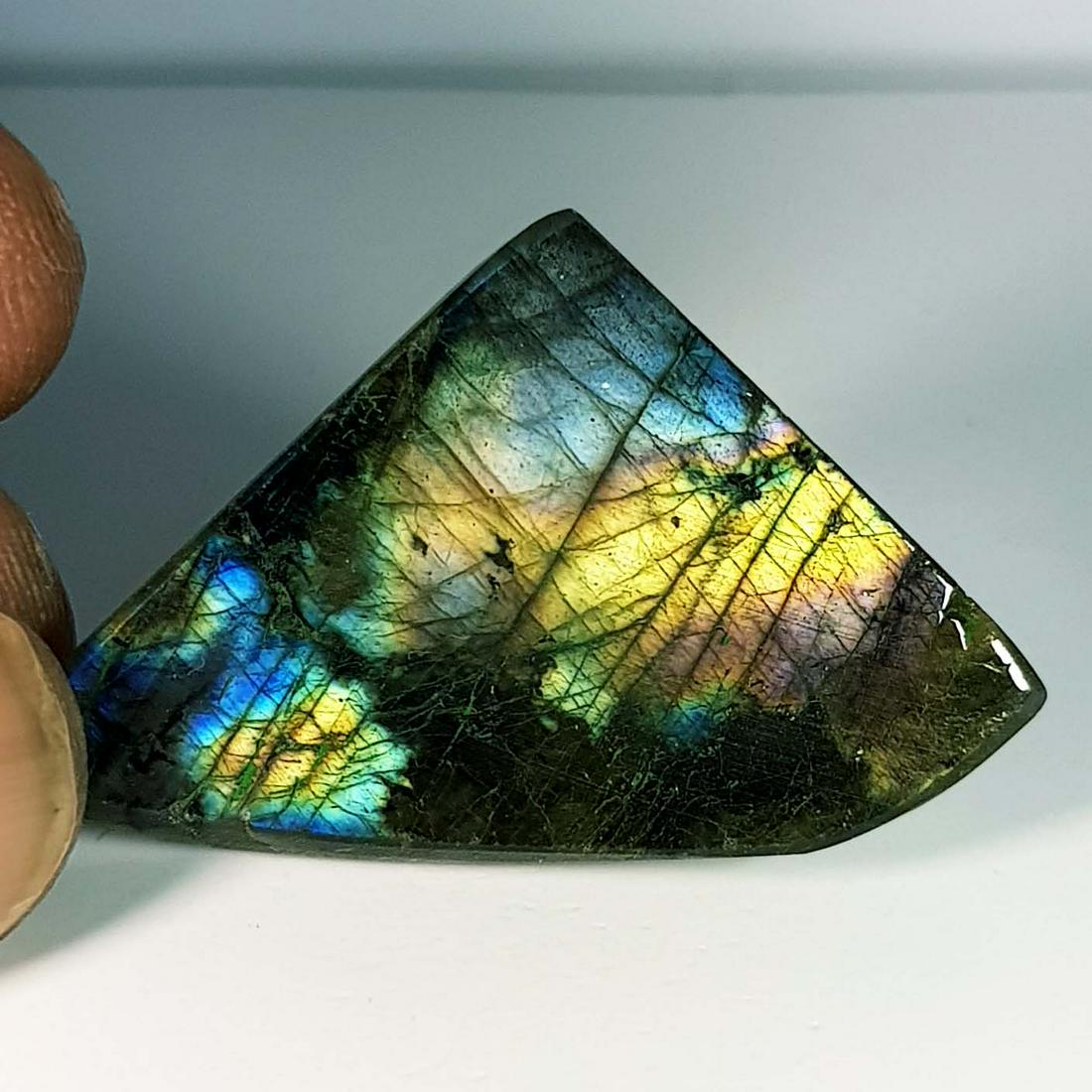 37.65 ct Natural Labradorite Slice: No Reserve! Title: 37.65 ct Natural Labradorite Slice Color/Clarity: Opaque Carat Weight: 37.65 Dimensions: 38.35 x 23.55 x 5.60 Additional Information: Fancy - USA Shipping: Domestic: Flat-rate of $