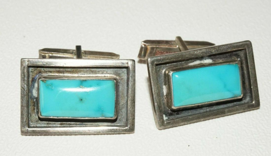 Pair SW Sterling Silver Cufflinks w. Turquoise (MoW) (1 of 12)