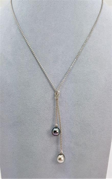 925 Silver - 8x9mm Tahitian Pearl Drops - Necklace (1 of 8)