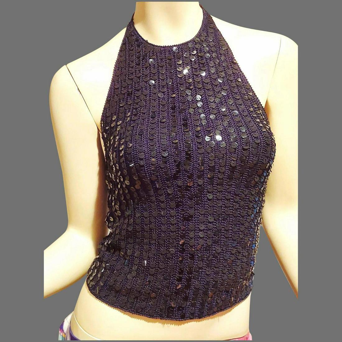 Vtg Knit Cravanelle Halter top all Sequins (1 of 5)