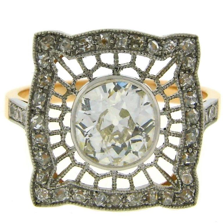 1960s Edwardian Revival Diamond Platinum Gold Ring (1 of 9)