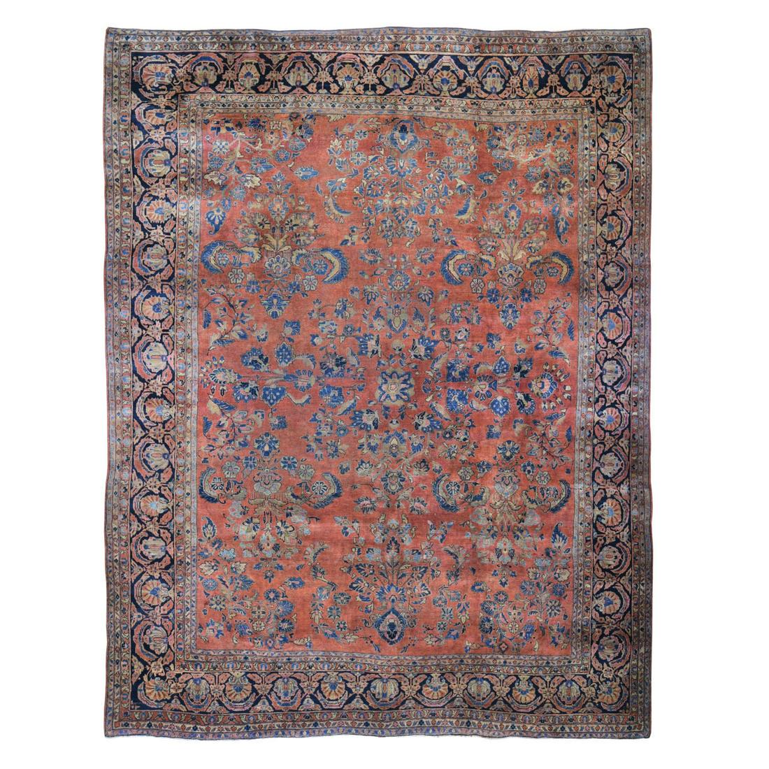 Red Antique Persian Sarouk Even Wear Clean And Soft: Title: Red Antique Persian Sarouk Even Wear Clean And Soft Hand Knotted Rug year:1910 Country:TURKEY Materials: Wool, Cotton Size/Format: Exact Size : 10'6" x 13'0" Description:This is a truly genuine