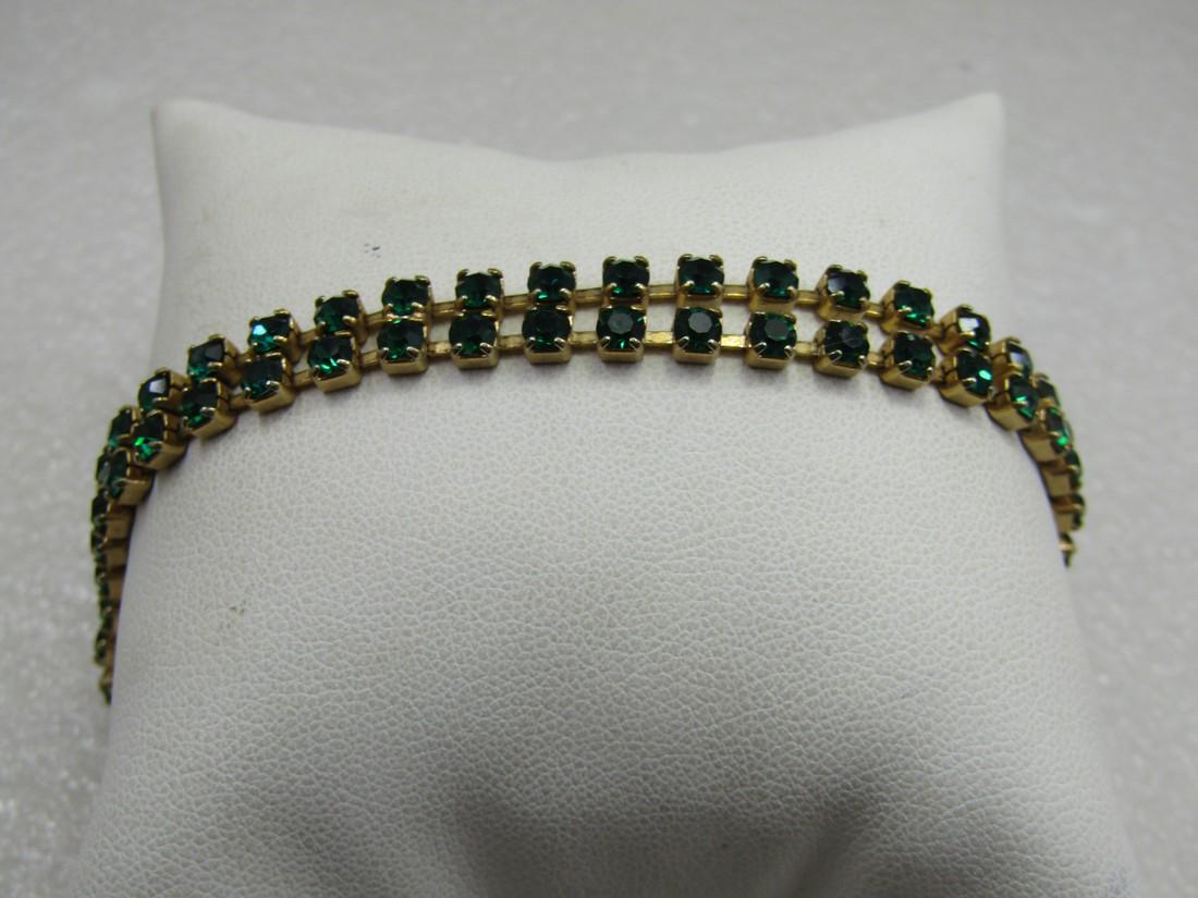 Vintage Double Green Rhinestone Row Bracelet, 6.5" (1 of 5)