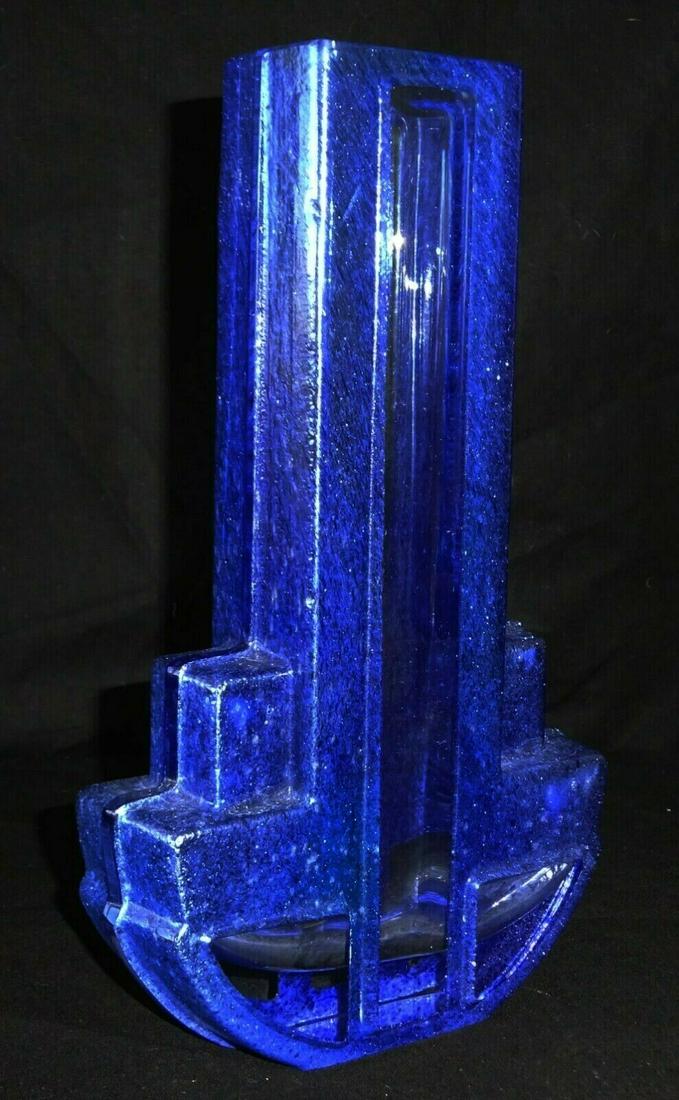 French Art Deco Blue Glass Crystal 9" Vase by Daum: Item: Up for sale from a recent client in Honolulu Hawaii this Vintage French Art Deco style blue glass crystal vase by well known maker Daum. The condition is described below...for more information p