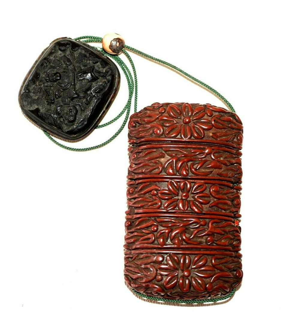 Antique Japanese Red Lacquer Inro Belt Ornament (JeK) (1 of 8)