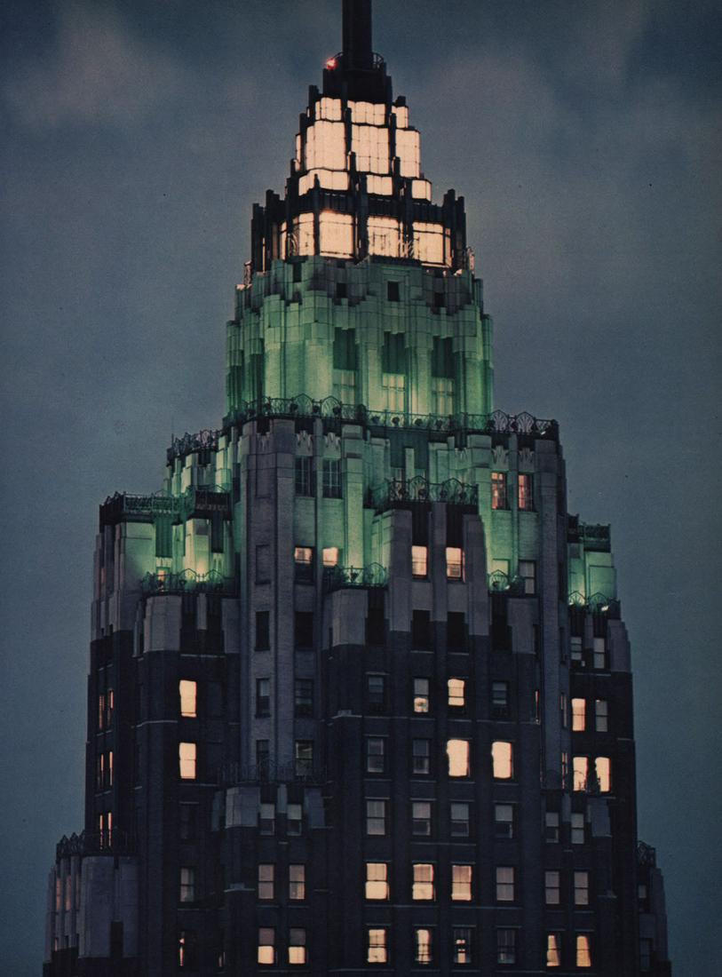 EVELYN HOFER-Gravure: City Service Tower, NYC: Artist:EVELYN HOFER Print Title: Gravure: City Service Tower, NYC Medium: Sheet fed gravure Printed in Switzerland in 1964 Image Size approx: 10.5 x 8” Evelyn Hofer 1922-2009 was a German-Americ