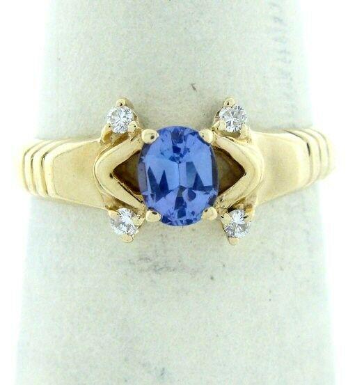 14K YELLOW GOLD 1/2ct OVAL TANZANITE DIAMOND RIBBED (1 of 5)