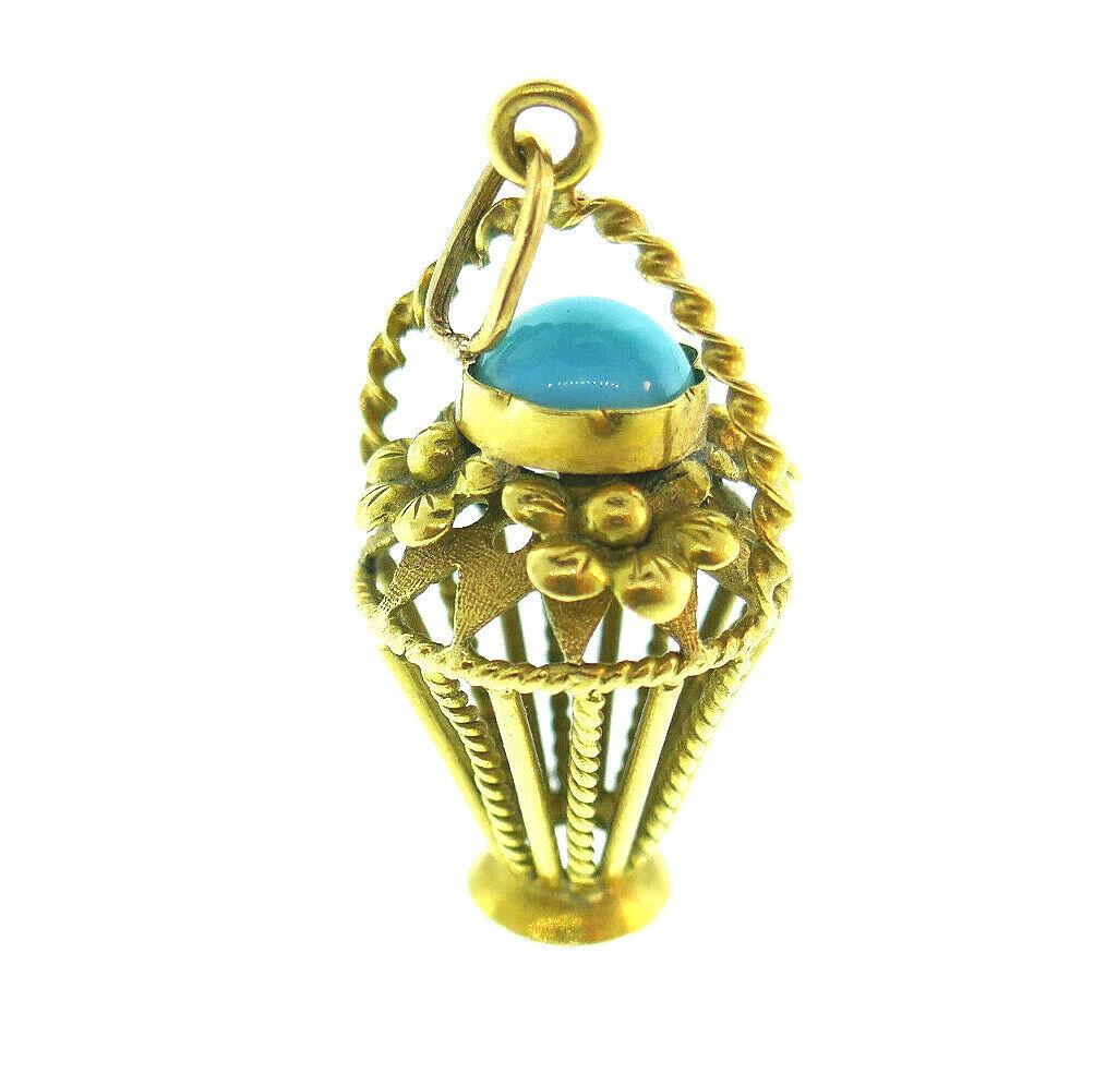 Vintage 18k Yellow Gold Turquoise Flower Basket Charm (1 of 12)