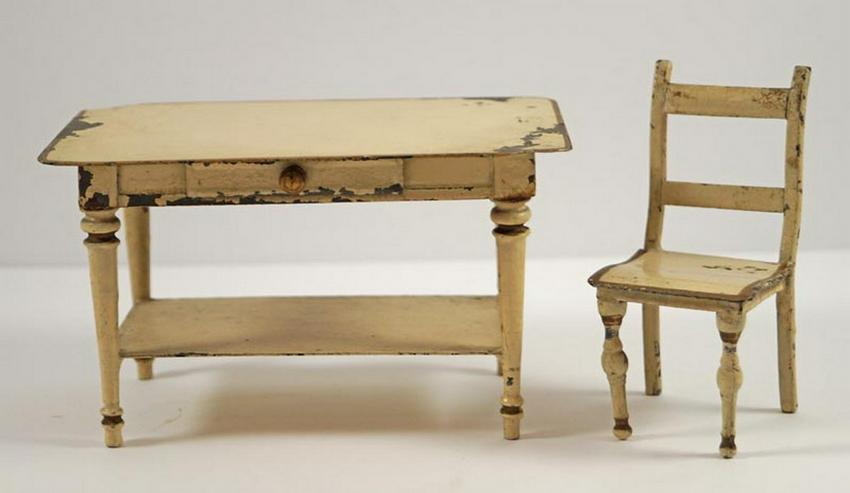 Antique Table & Chair Tin Doll House Furniture Toy (1 of 5)