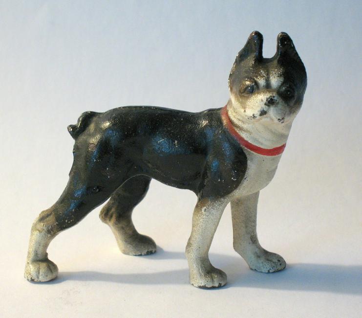 Nice vintage cast iron Boston Terrier paper weight.: Title: Nice vintage cast iron Boston Terrier paper weight. Date/Period: 1930's Dimension: 3 3/4" long Additional Information: Nice vintage cast iron Boston Terrier paper weight made by Hubley in great