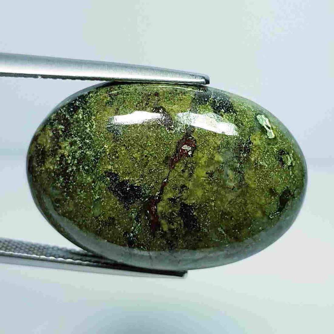 32.65 Ct Natural Dragon Jasper: No Reserve! Title: 32.65 Ct Natural Dragon Jasper Color/Clarity: Opaque Carat Weight: 32.65 Size/Dimensions: 26.85 x 18.45 x 6.70 Additional Information: Oval - Africa Shipping: Domestic: Flat-rate o