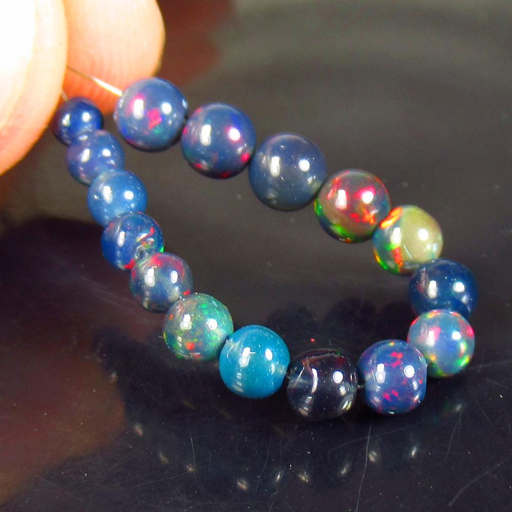 13.40 Ct Natural 16 Drilled Black Fire Opal Ball Beads (1 of 2)