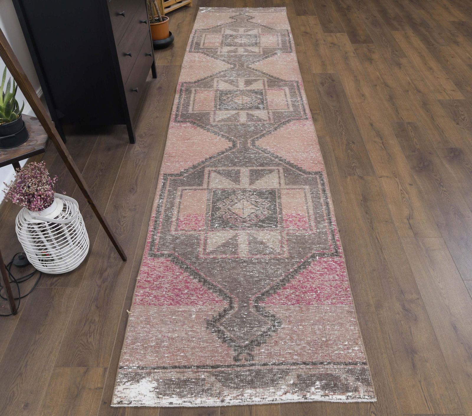 3x13 Oushak ANTIQUE Wool Rug, Turkish Traditional Rugs,: This Turkish one-of-a-kind Antique Runner Rug is hand-knotted and handwoven by the most skilled artisans who use pure wool, in muted, natural tones, and stylish, perfect Floral design in Purple Color.
