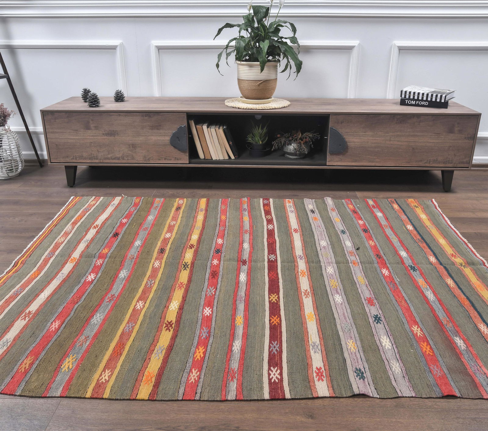 5x7 Vintage Turkish KILIM Area Rug, Oushak Handmade (1 of 6)