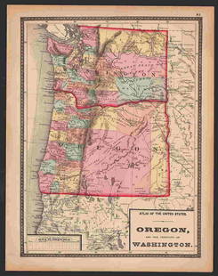 Great vintage hand-colored map of Oregon & Wash.: Lovely and collectible map of Oregon and Washington when the latter was still a territory. From H. H. Lloydâ€™s Atlas of the United States. Lloyd's Atlas of the United States was never issued as